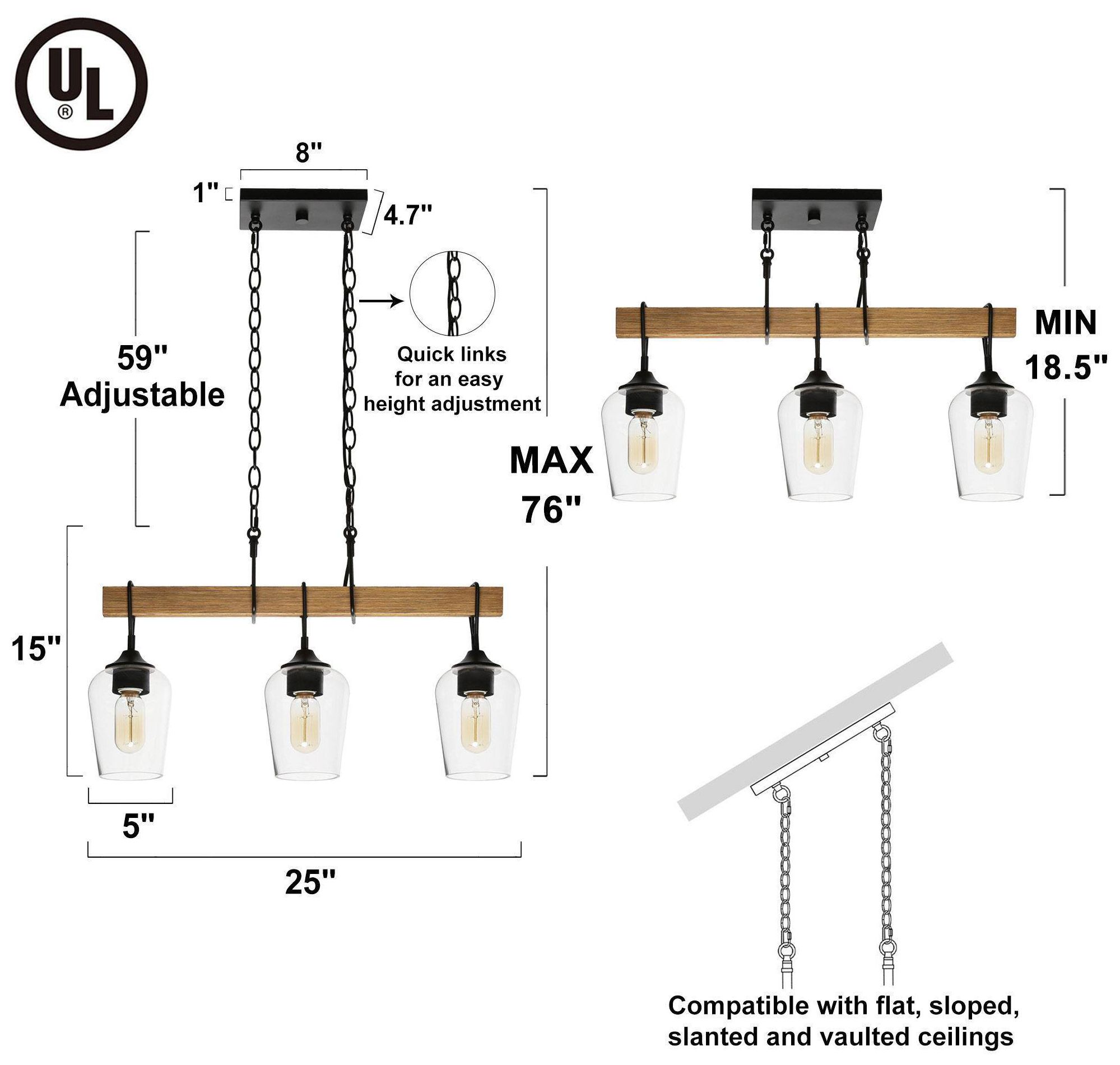 Image 4 3-Lights 24.8"W Farmhouse Linear Island Pendant Light With Glass Shade more views