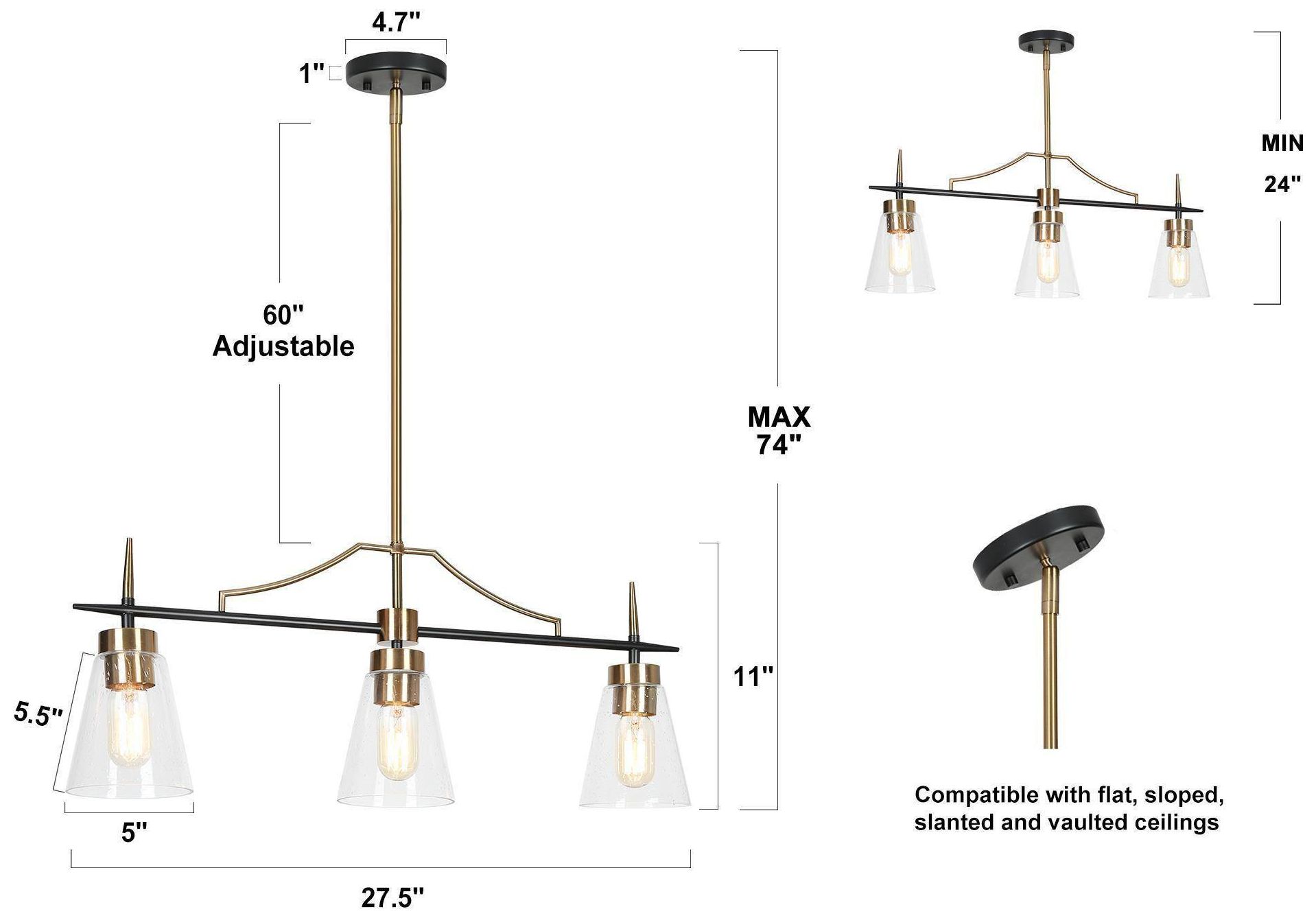 Image 4 3-Lights 28"W Linear Island Pendant Light Chandelier more views