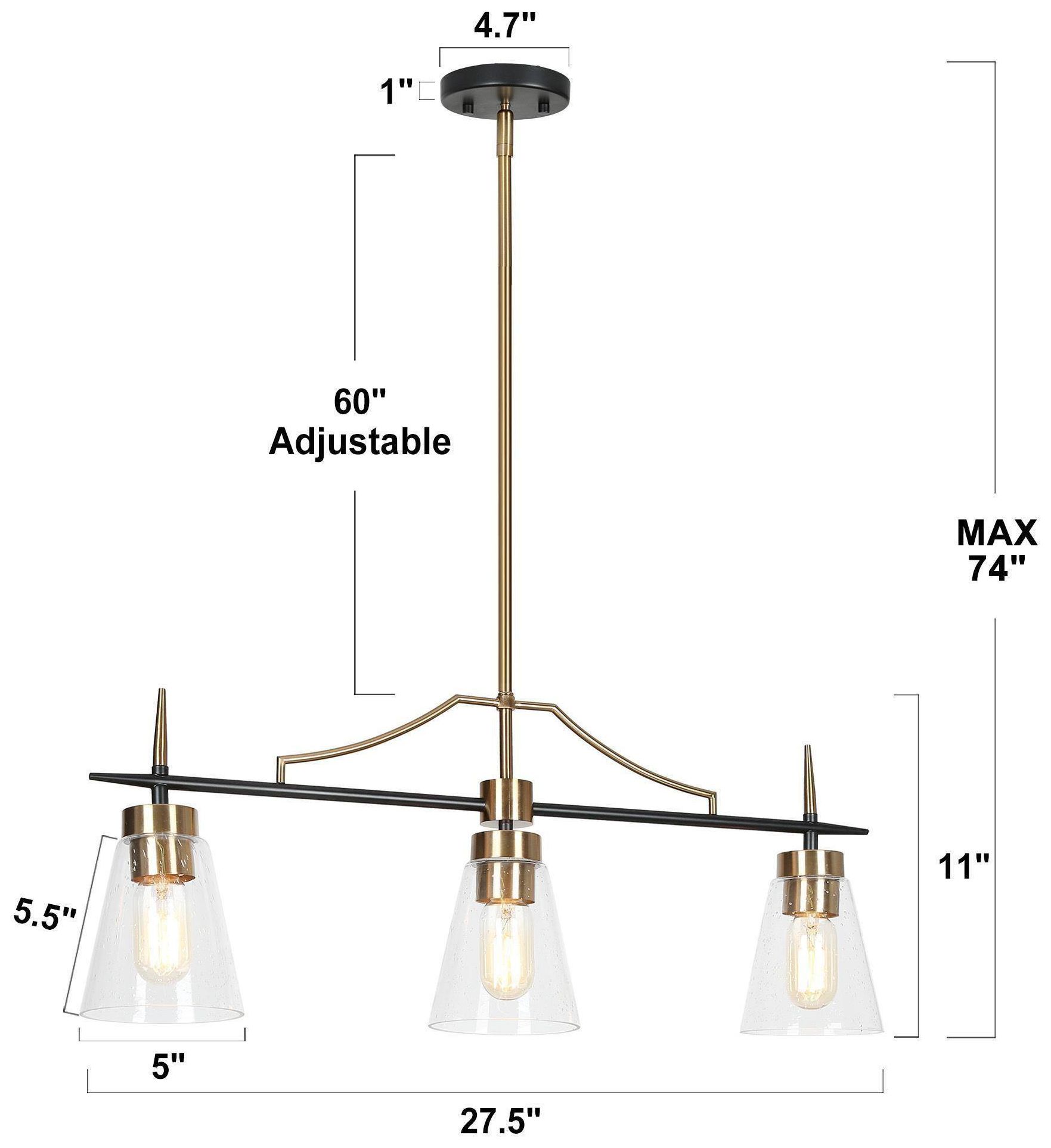 Image 5 3-Lights 28"W Linear Island Pendant Light Chandelier more views