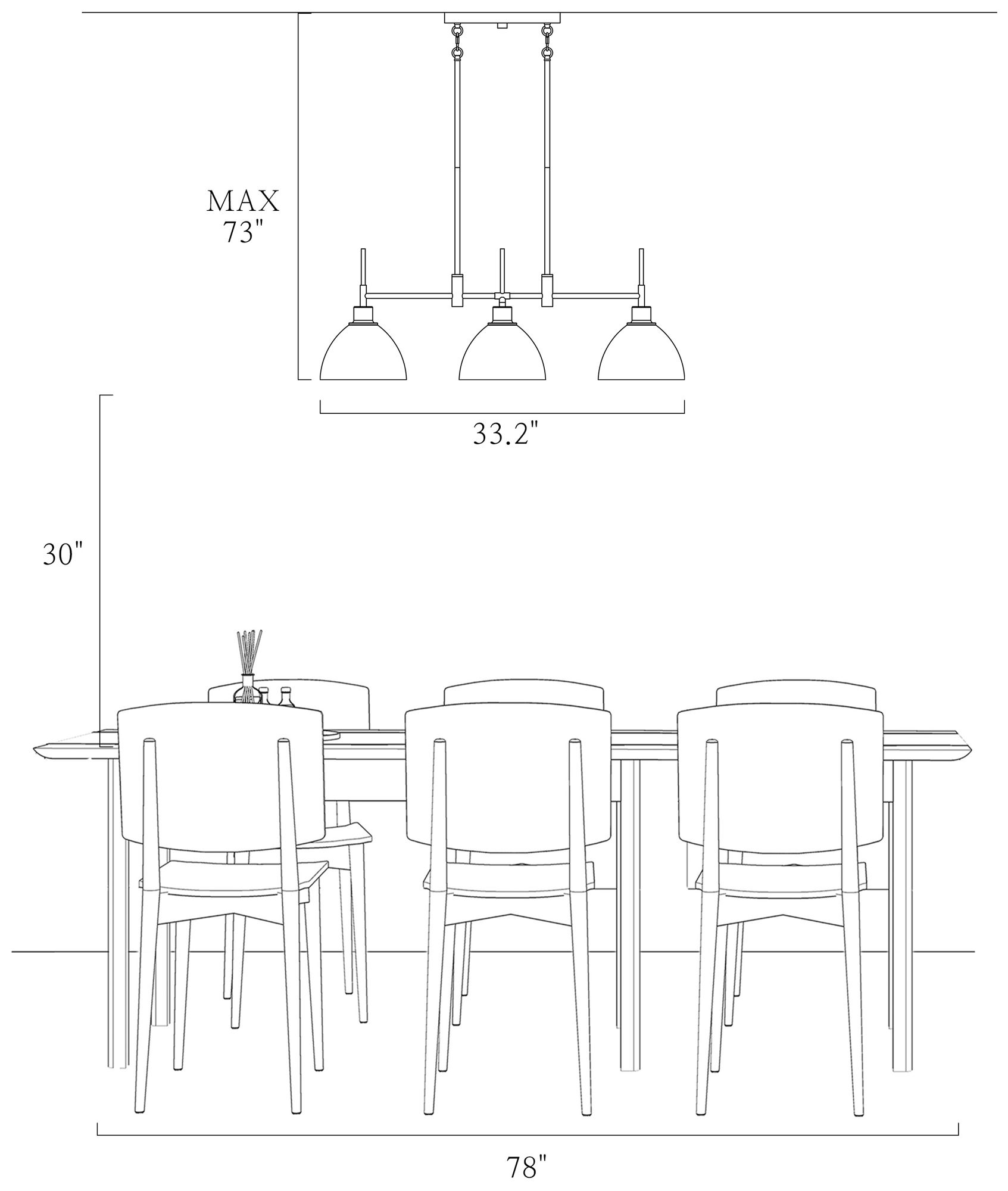 Image 5 3-Lights 33.2"W Matte Black Island Pendant Light Chandelier more views