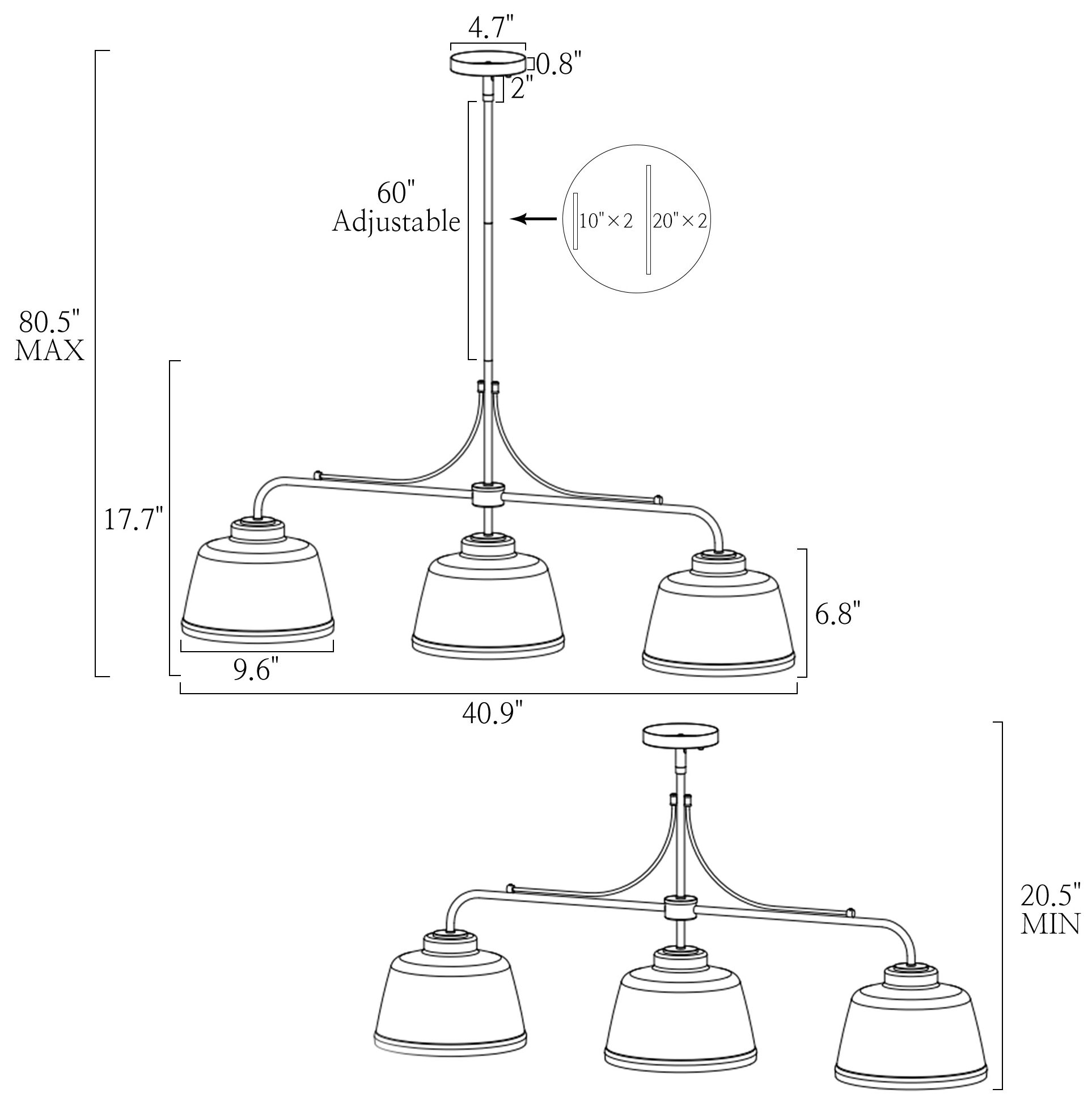 Image 5 3-Lights 40.9"W Linear Matt Black Chandeliers more views