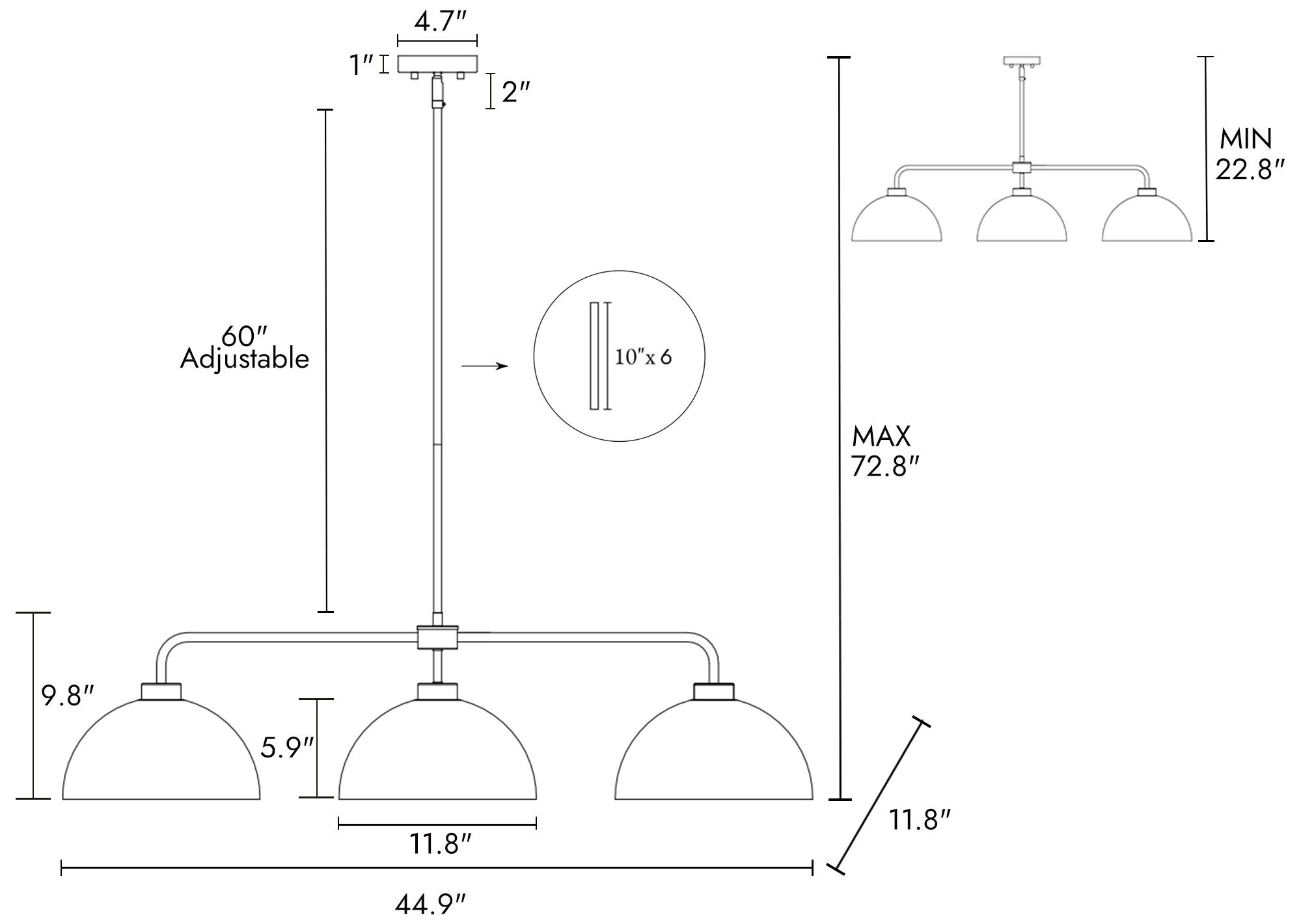 Image 4 3-Lights 44.9"W Linear Matt Black and Metallic Gold Chandeliers more views