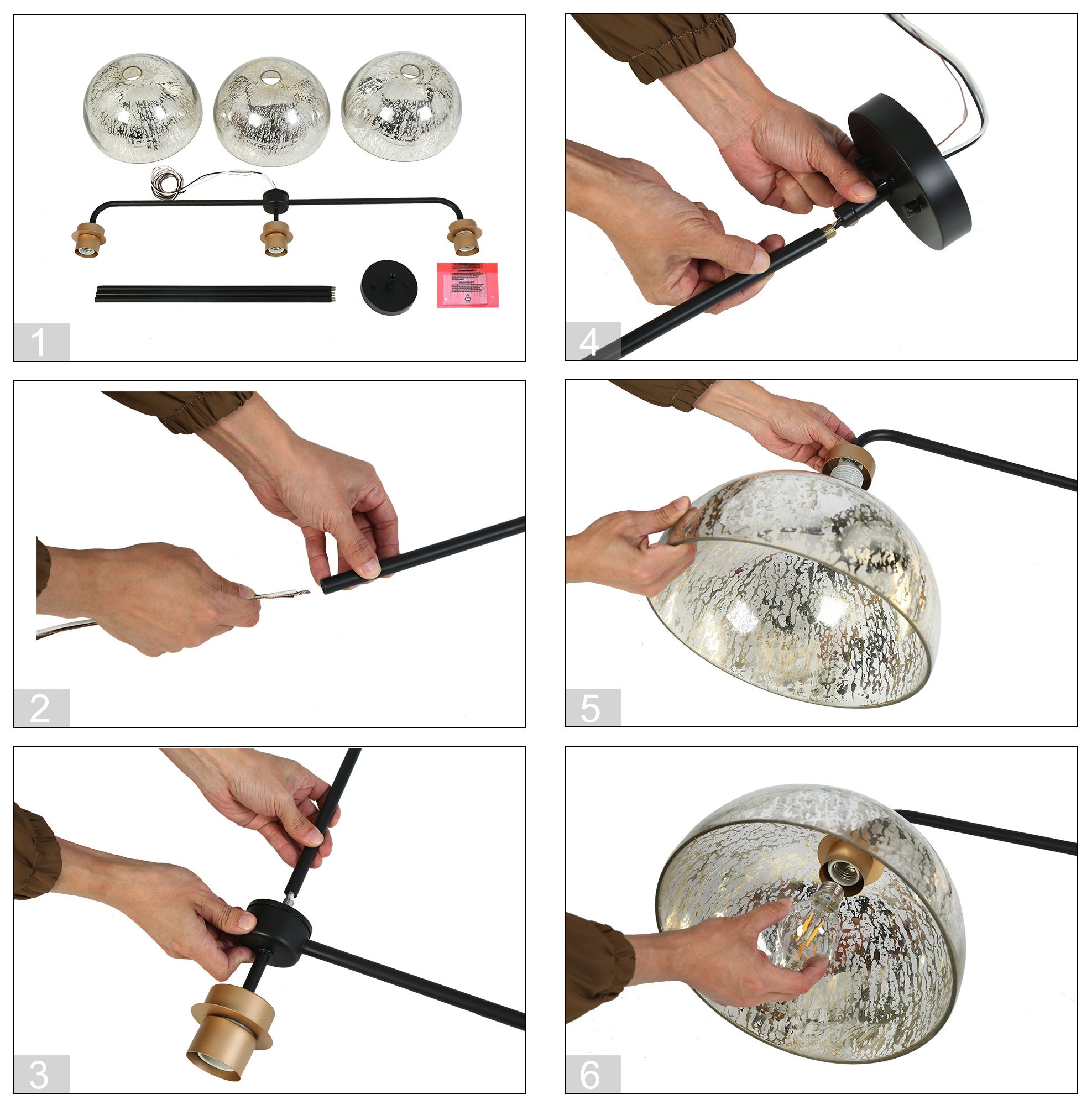 Image 5 3-Lights 44.9"W Linear Matt Black and Metallic Gold Chandeliers more views