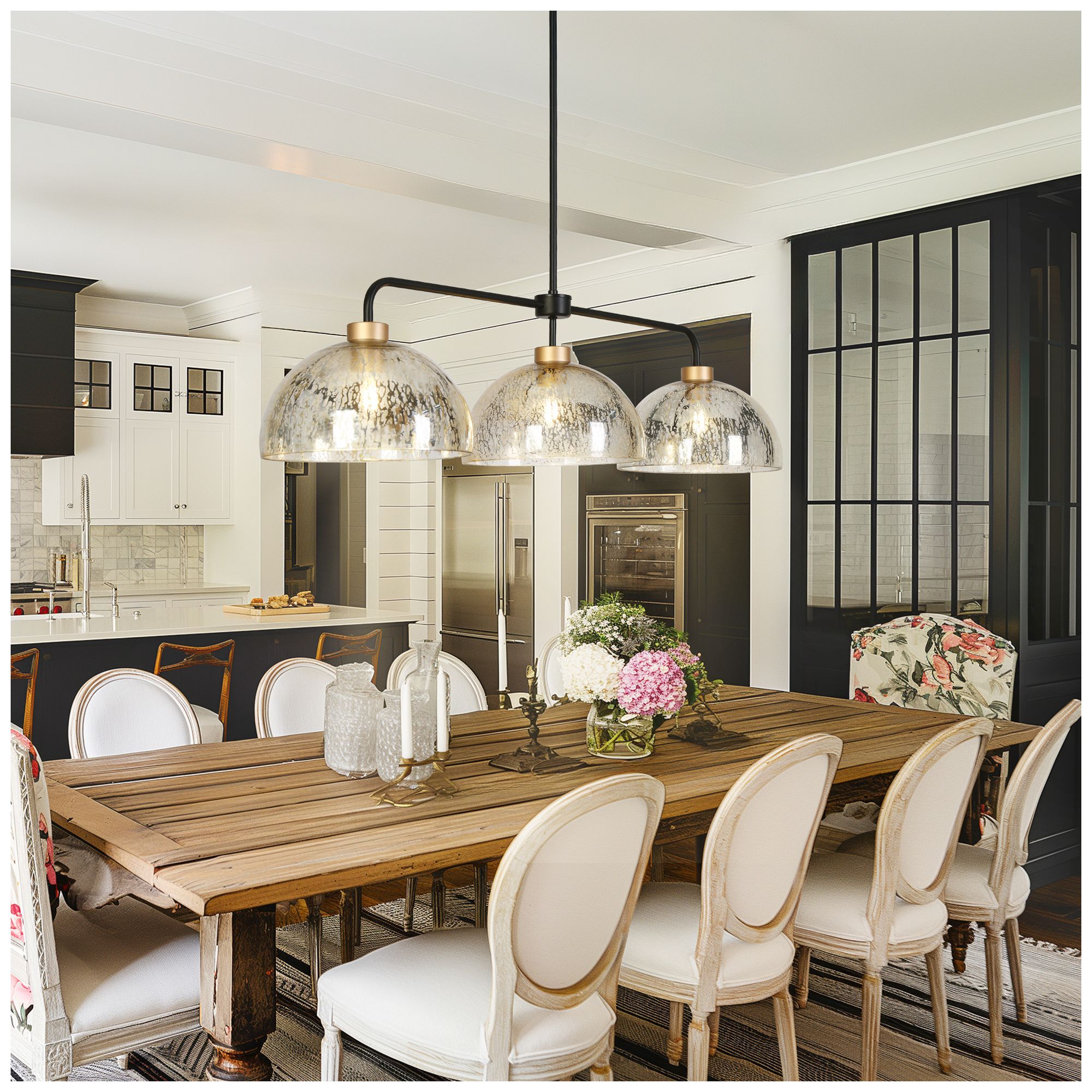 Image 6 3-Lights 44.9"W Linear Matt Black and Metallic Gold Chandeliers more views