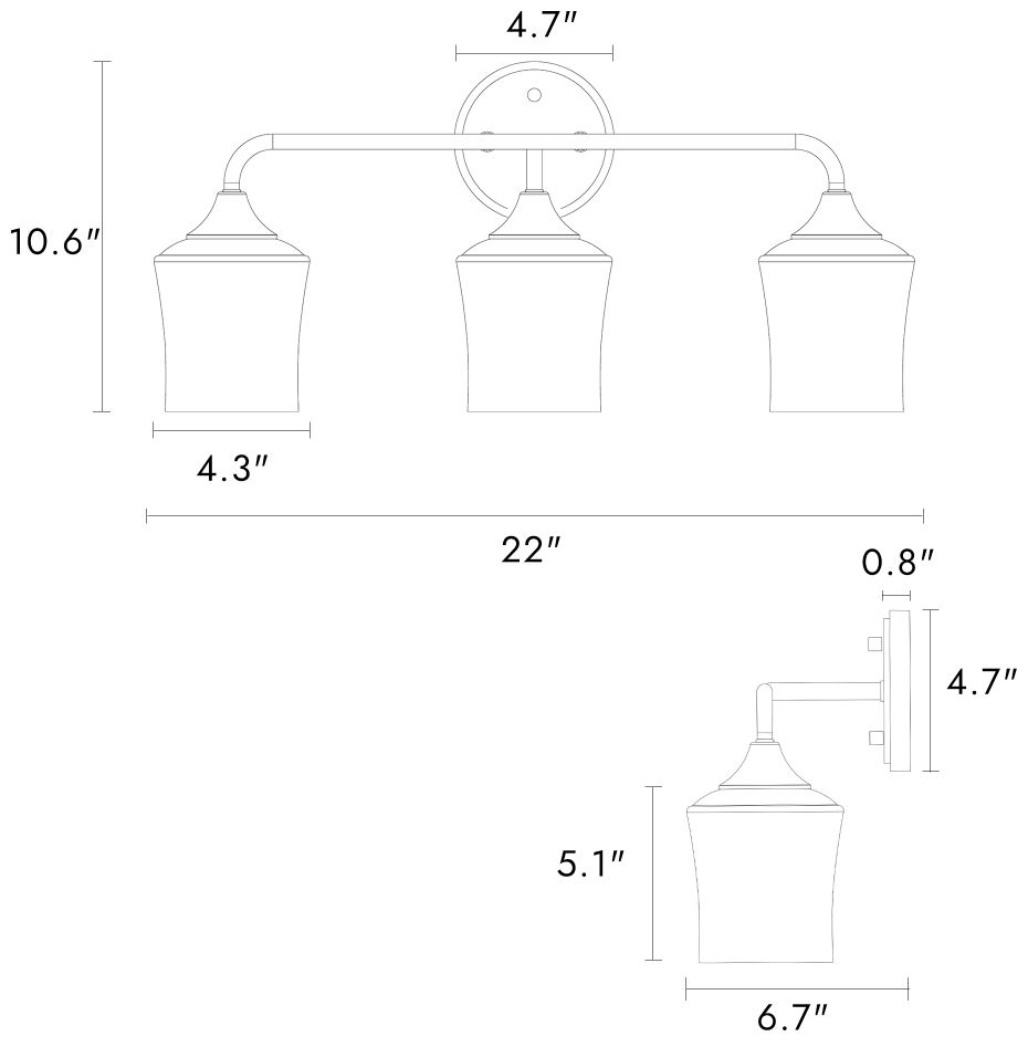 Image 2 3-Lights Black and Gold Glass Bathroom Wall Lamp more views
