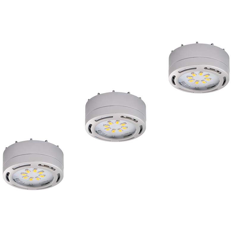 Image 1 3-Pack Plug-In Under Cabinet LED Puck Light Nickel