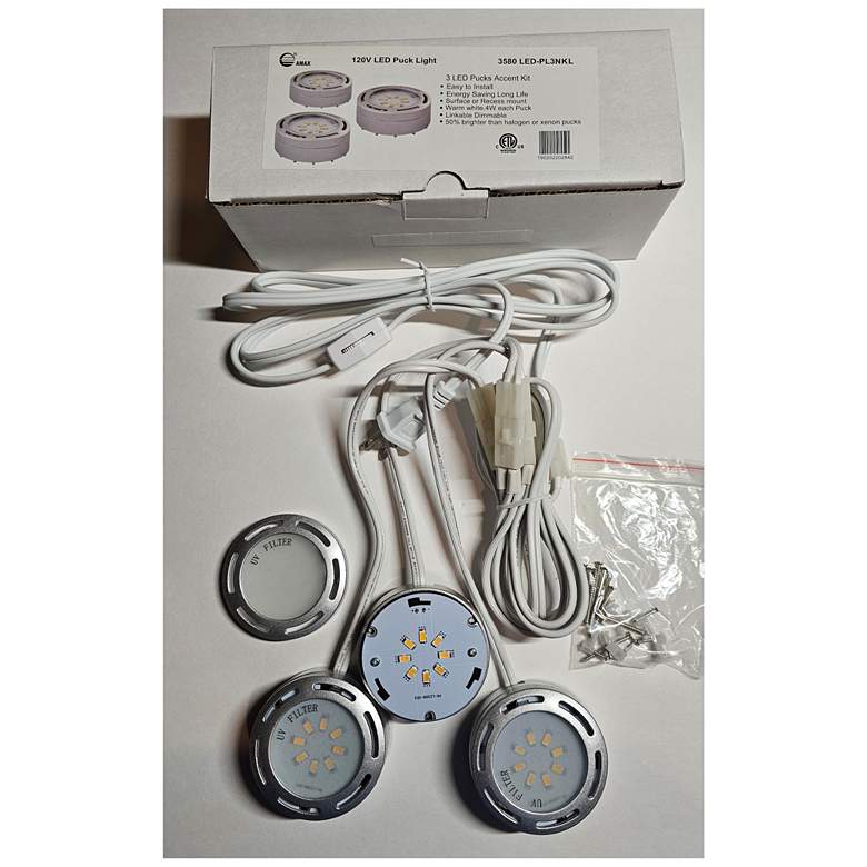 Image 2 3-Pack Plug-In Under Cabinet LED Puck Light Nickel more views