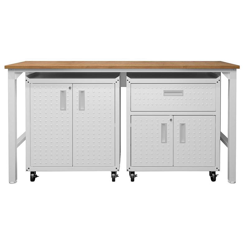 Image 1 3-Piece Fortress Mobile Garage Cabinet and Worktable 2.0 in White