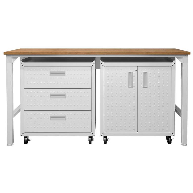 Image 1 3-Piece Fortress Mobile Garage Cabinet and Worktable 3.0 in White