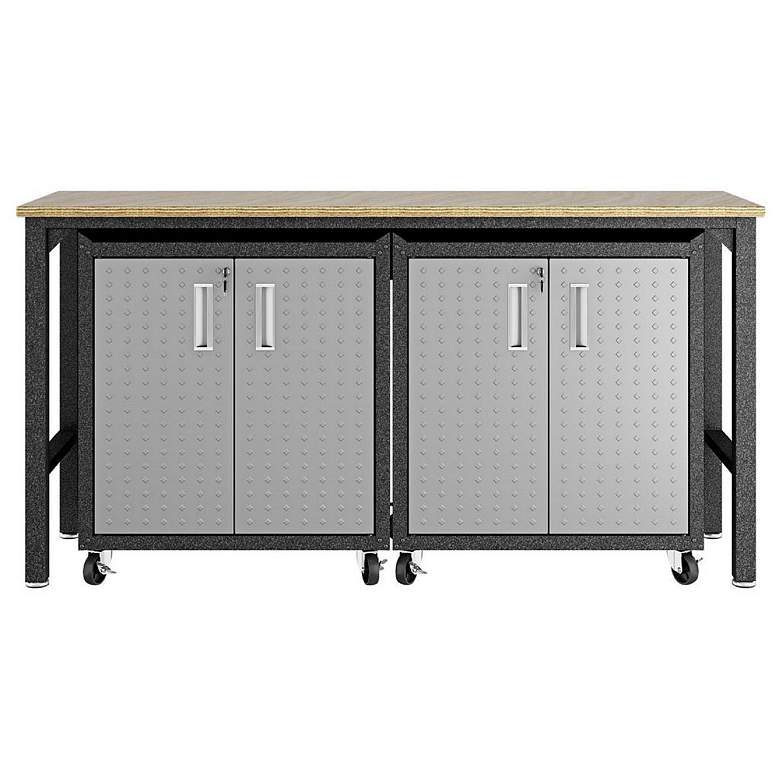 Image 1 3-Piece Fortress Mobile Space-Saving Garage Cabinet and Worktable 1.0 Grey