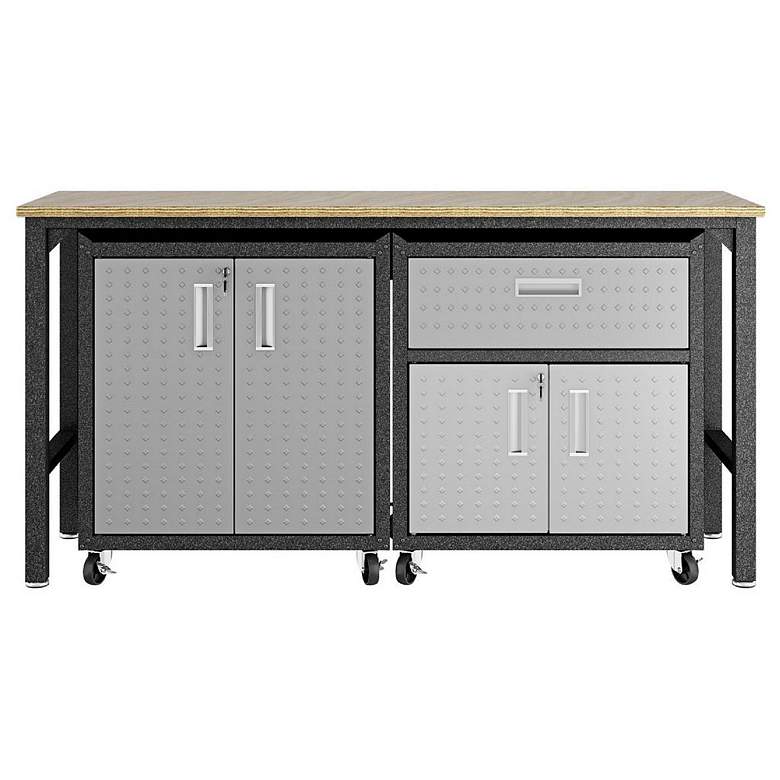 Image 1 3-Piece Fortress Mobile Space-Saving Garage Cabinet and Worktable 2.0 Grey