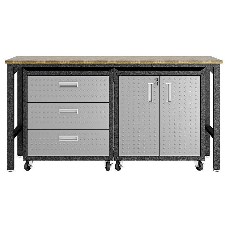 Image 1 3-Piece Fortress Mobile Space-Saving Garage Cabinet and Worktable 3.0 Grey