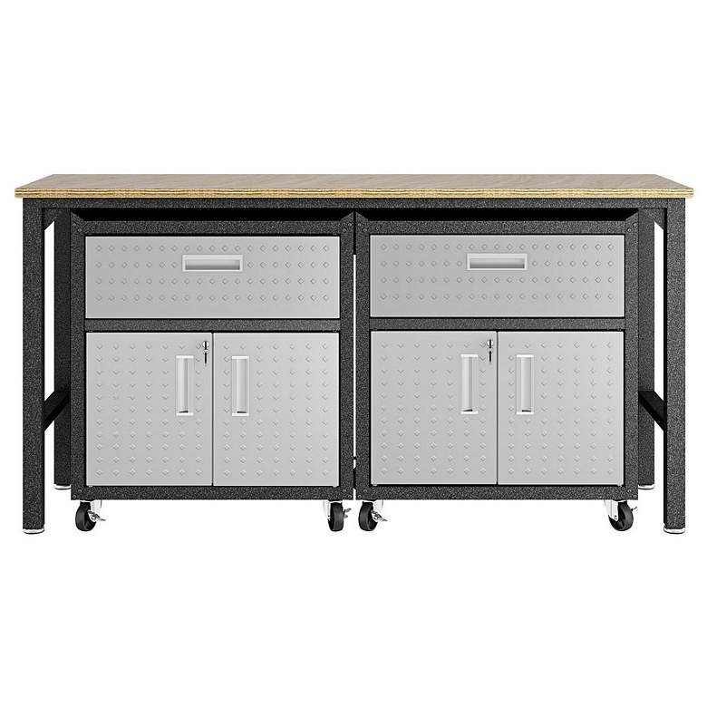 Image 1 3-Piece Fortress Mobile Space-Saving Garage Cabinet and Worktable 4.0 Grey