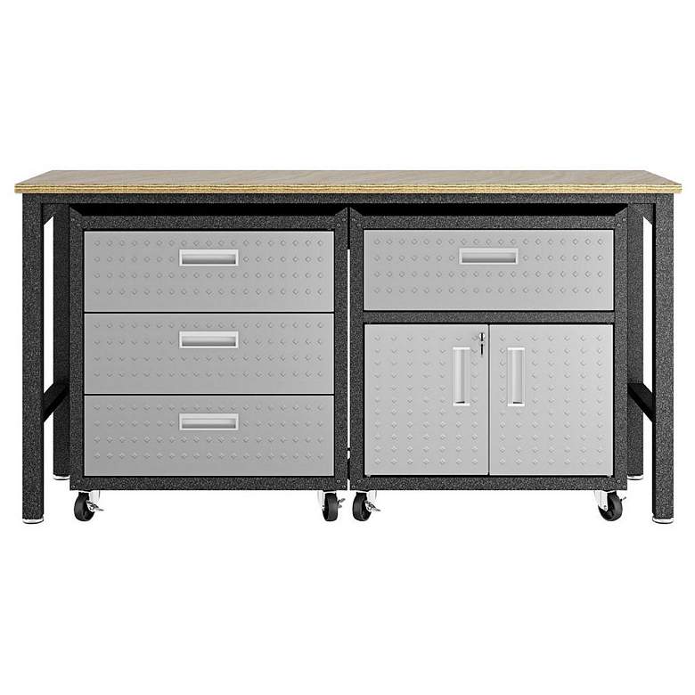 Image 1 3-Piece Fortress Mobile Space-Saving Garage Cabinet and Worktable 5.0 Grey