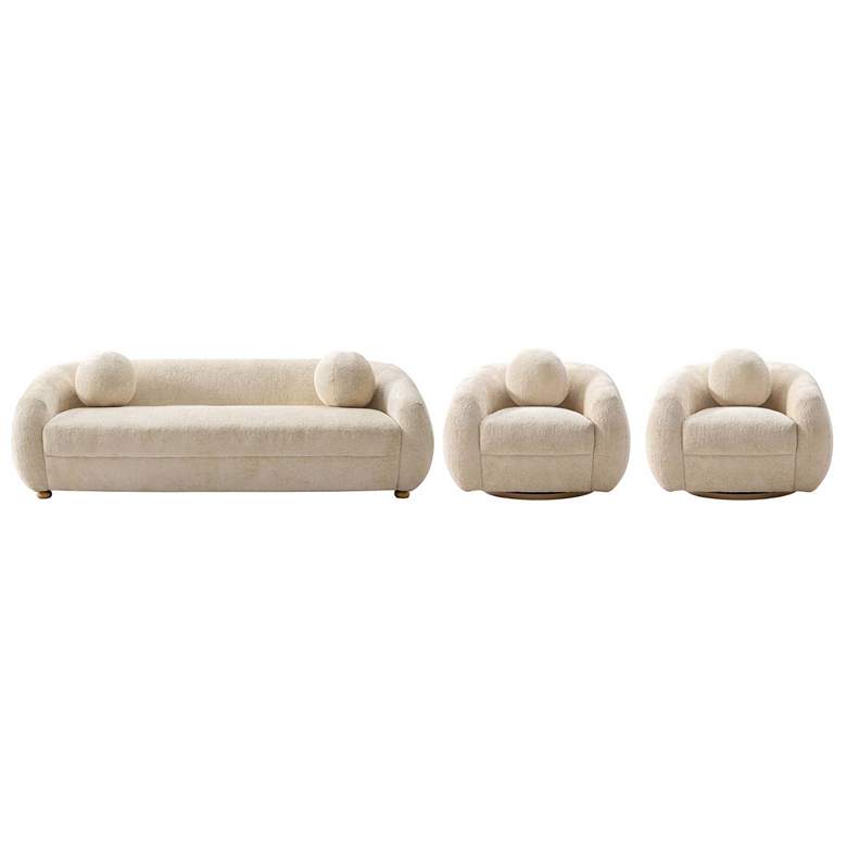 Image 1 3- Piece Modern Tribeca Chenille 85.8" Sofa and 2 Accent Chairs in Cre