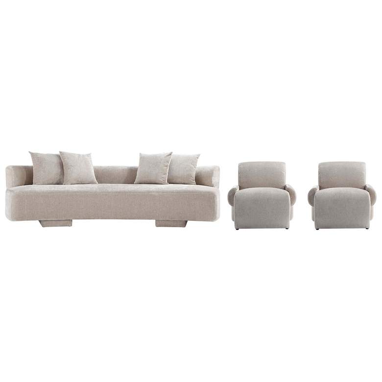Image 1 3- Piece Modern Verandah Chenille 112" Sofa and 2 Accent Chairs in Bei