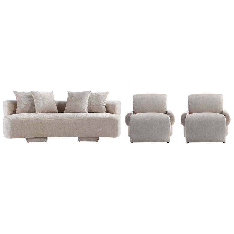 Image 1 3- Piece Modern Verandah Chenille 90.6" Sofa and 2 Accent Chairs in Be