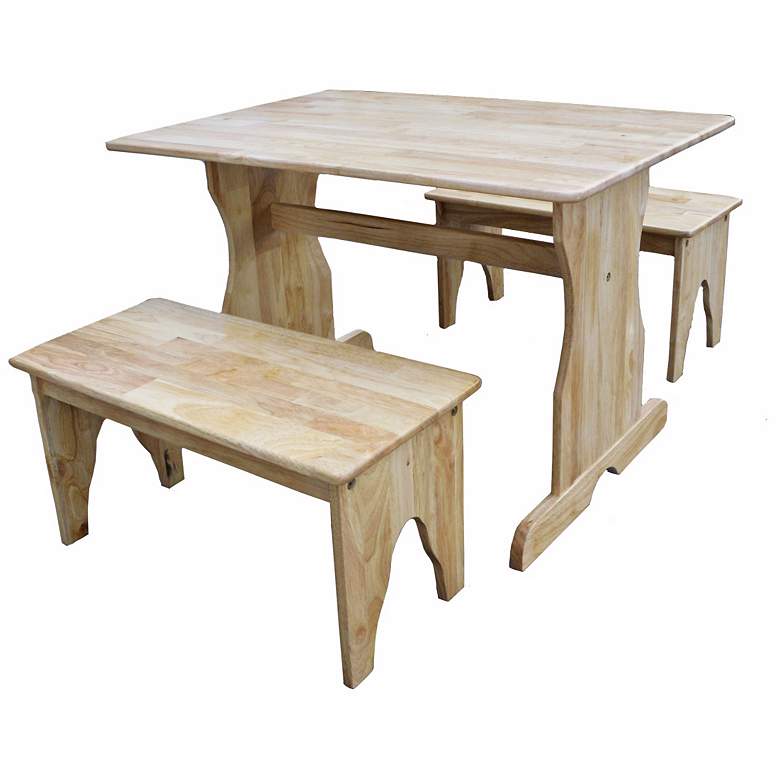 Image 1 3 Piece Set Natural Finish Kids Table and Benches