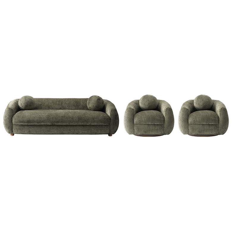 Image 1 3- Piece Tribeca Chenille 85.8" Sofa and 2 Accent Chairs in Olive Gree