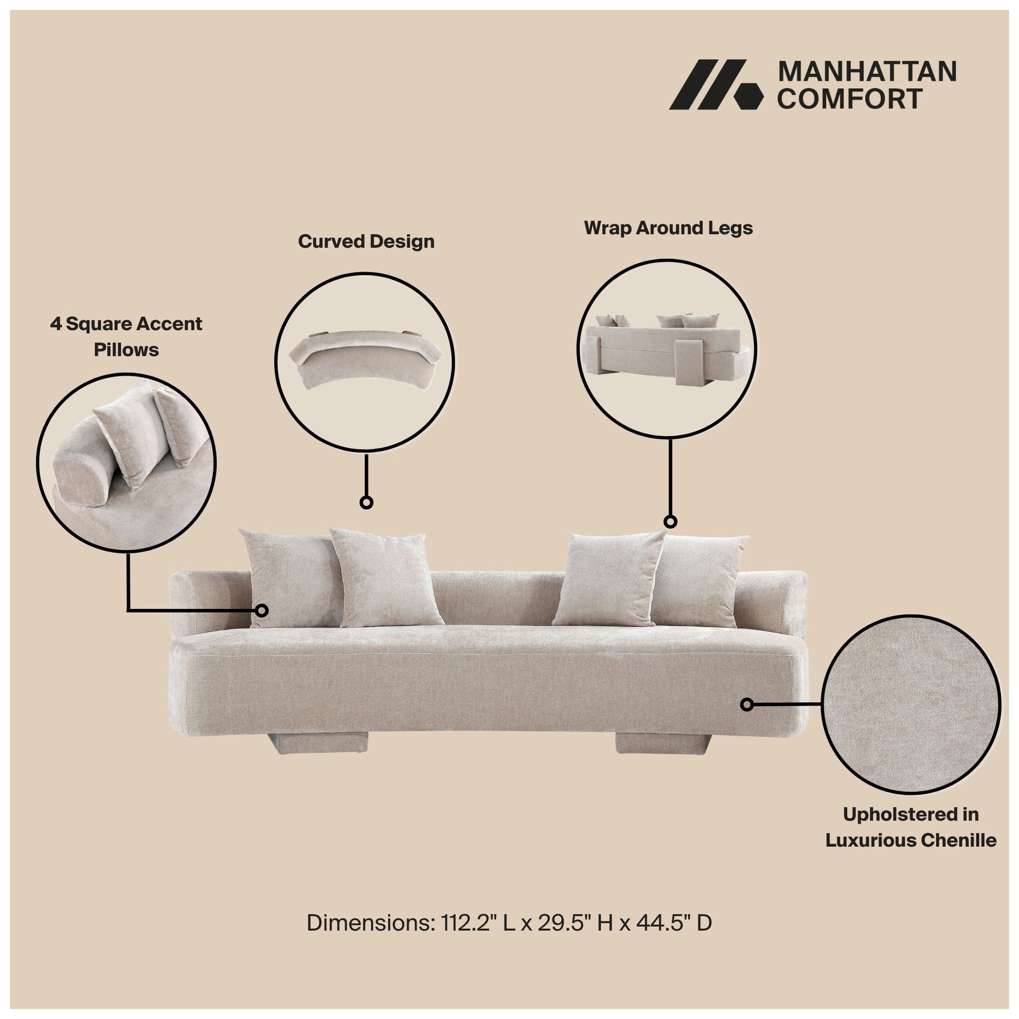3- Piece Verandah Chenille 112" Sofa, 90.6" Sofa, and Accent Chai
