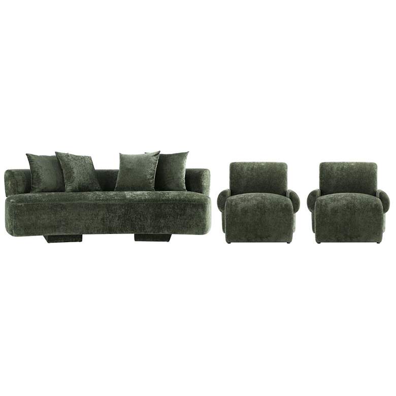Image 1 3- Piece Verandah Chenille 90.6" Sofa and 2 Accent Chairs in Olive Gre