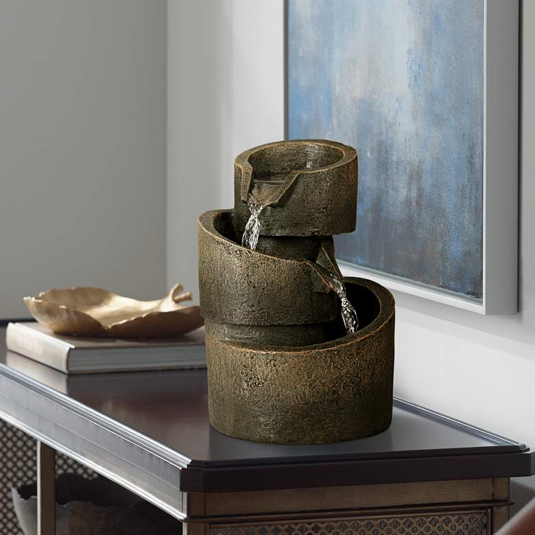Image 2 3-Tier Bronze Stone Contemporary 9 3/4 inch High Tabletop Fountain