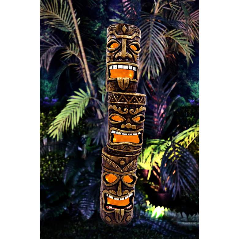 Image 1 3-Tier Tiki Totem Brown 20 inch High Solar LED Garden Accent