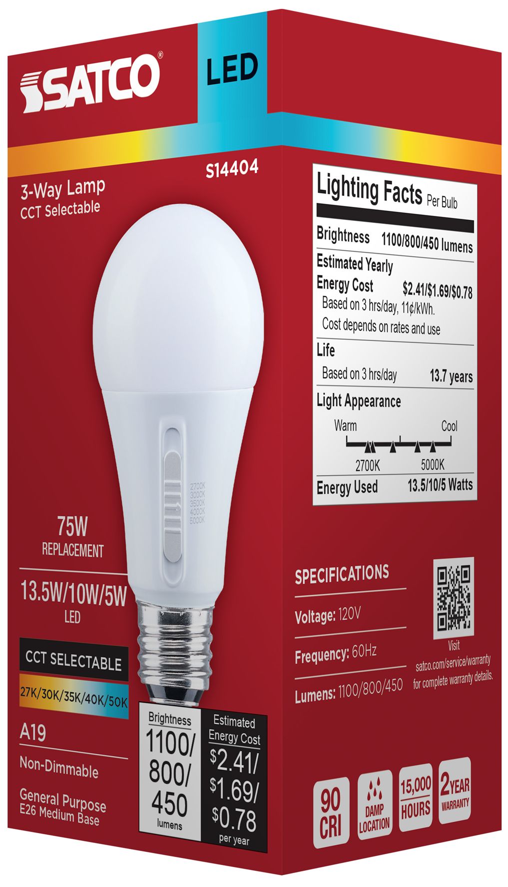 Image 7 3-Way 100W Max Equivalent 13.5W LED Max Non-Dimmable A19 Bulb more views