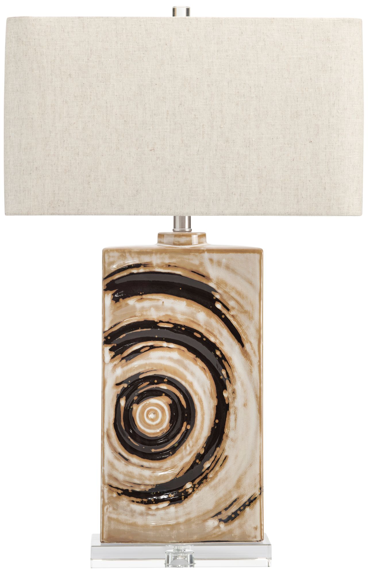 30" Ceramic Table Lamp with Crystal Base and Rectangular Linen Oat Shade