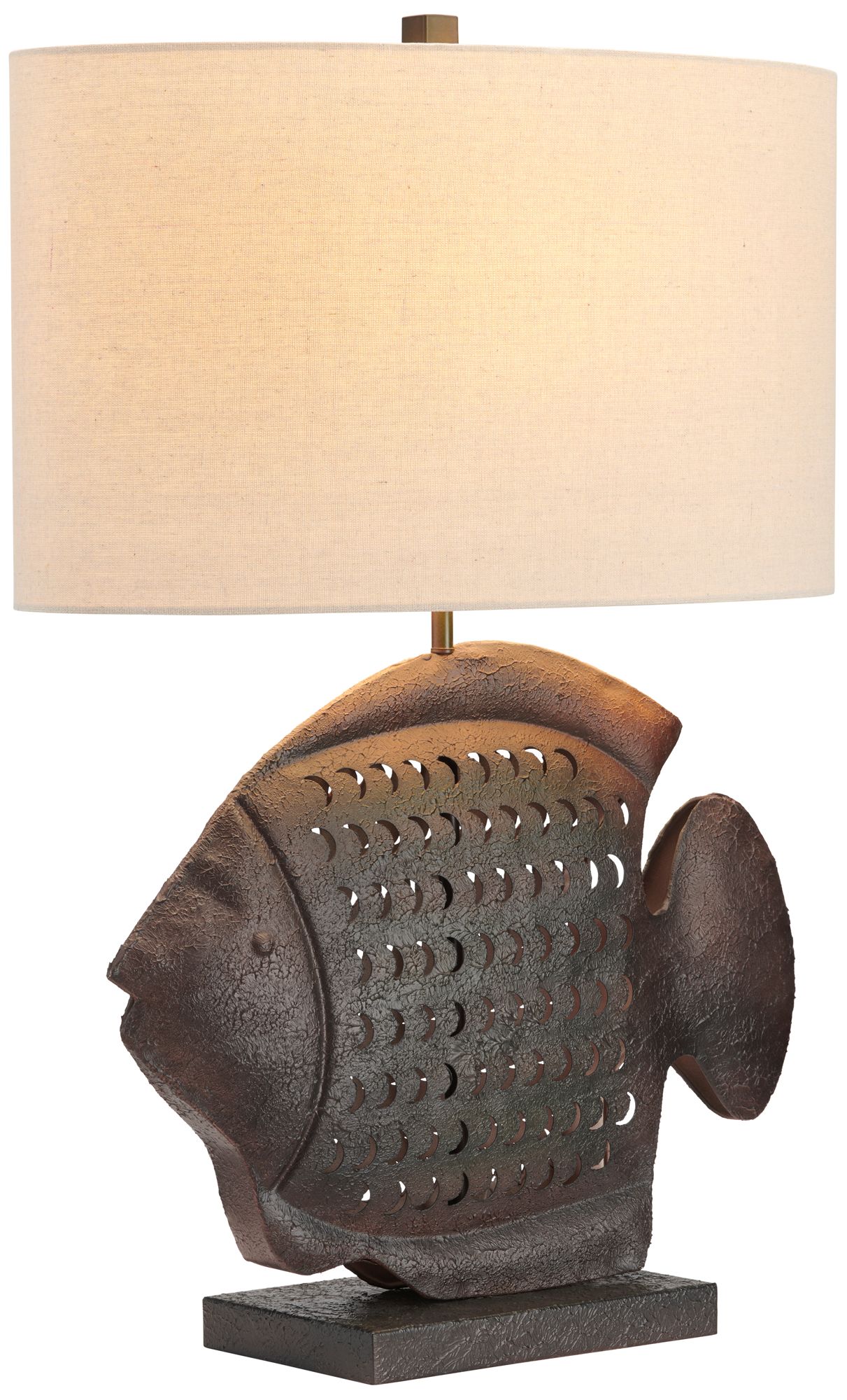 Image 3 30"H Metal Fish Table Lamp with Oat Linen Shade more views