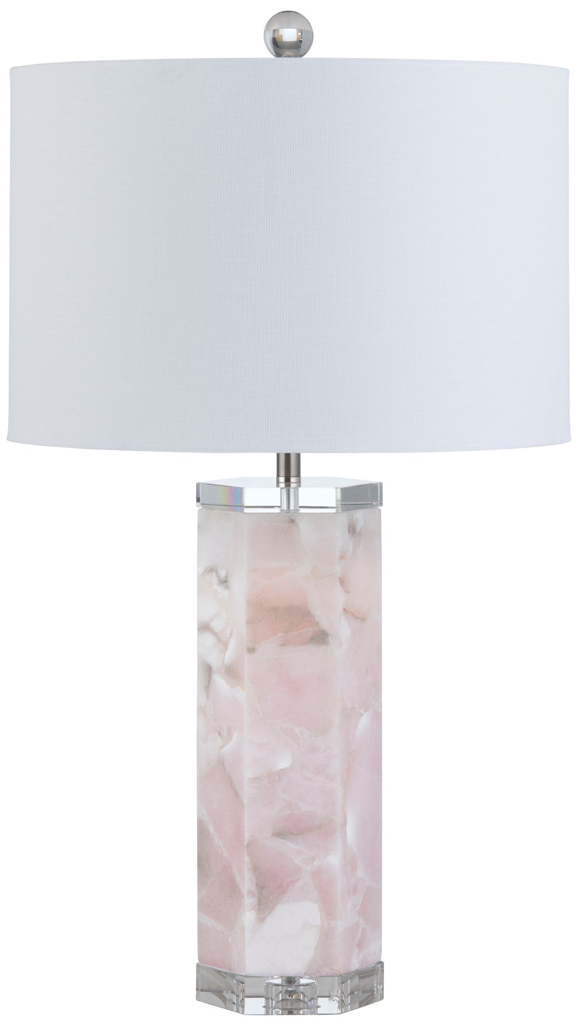 Thumbnail3 of 30"H Pink Crystal Base Heidi Table Lamp & Nightlight with White Linen Shade more views