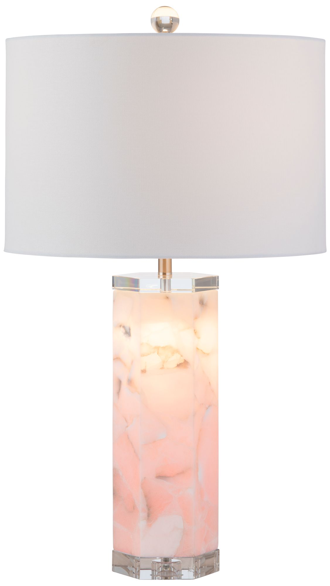 Thumbnail4 of 30"H Pink Crystal Base Heidi Table Lamp & Nightlight with White Linen Shade more views
