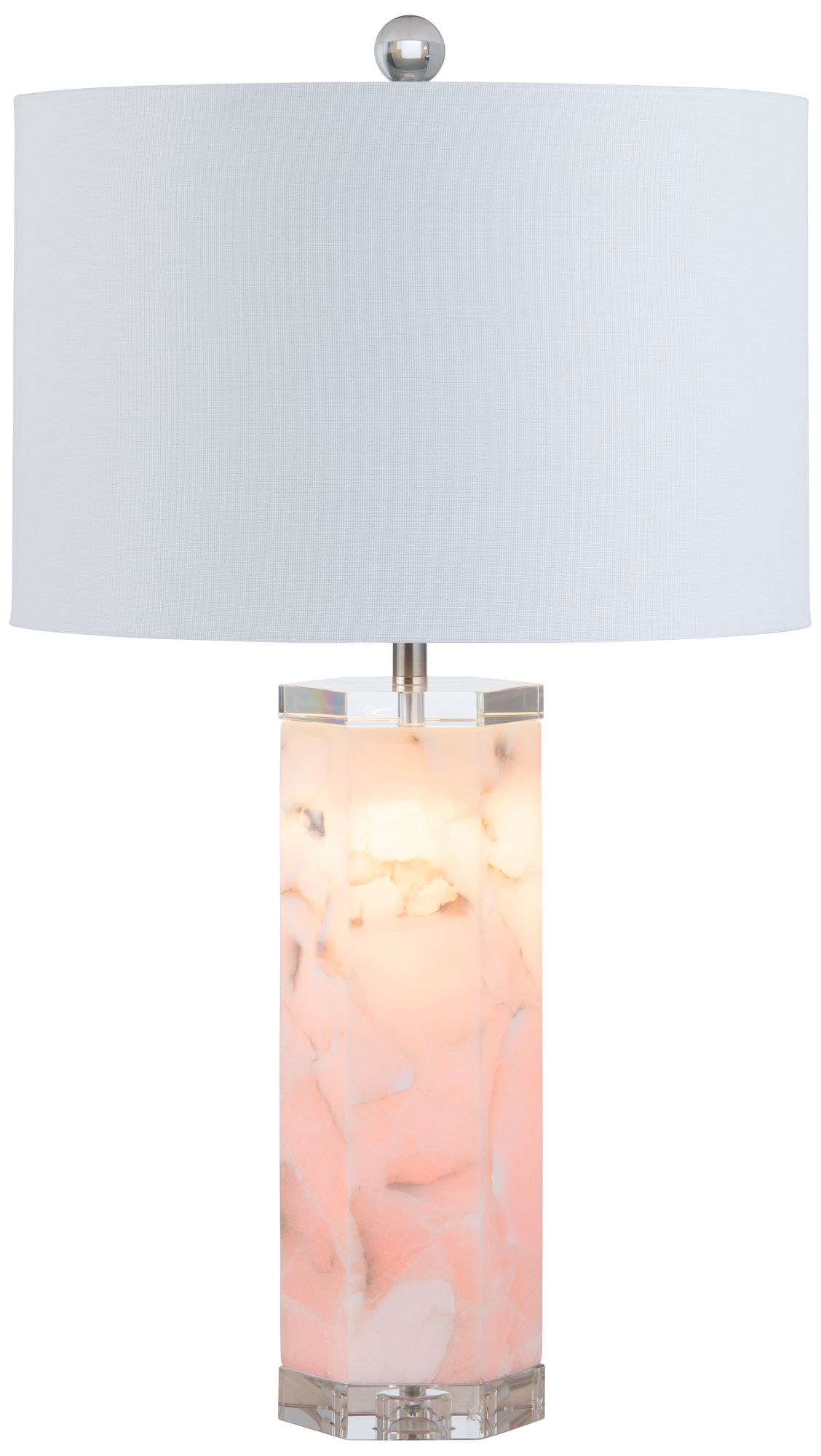 30"H Pink Crystal Base Heidi Table Lamp & Nightlight with White Linen Shade