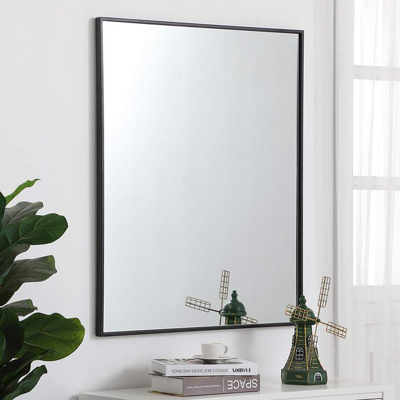 Image 2 30-in W x 36-in H Metal Frame Rectangle Wall Mirror in Black