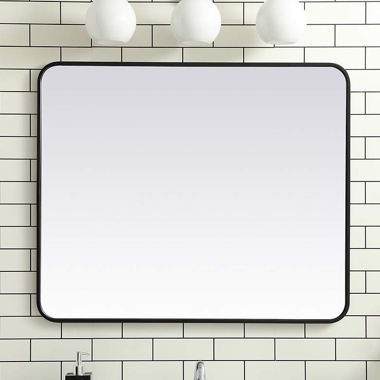 Image 1 30-in W x 36-in H Soft Corner Metal Rectangular Wall Mirror in Black