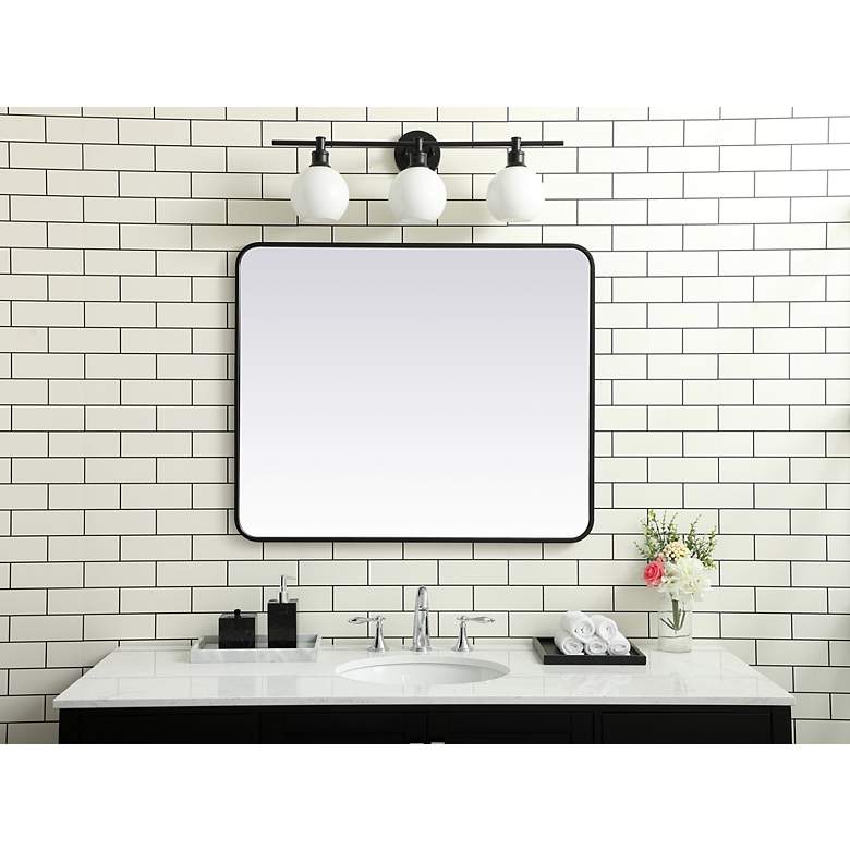 Image 3 30-in W x 36-in H Soft Corner Metal Rectangular Wall Mirror in Black more views