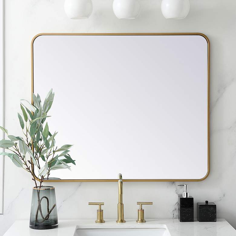 Image 1 30-in W x 36-in H Soft Corner Metal Rectangular Wall Mirror in Brass