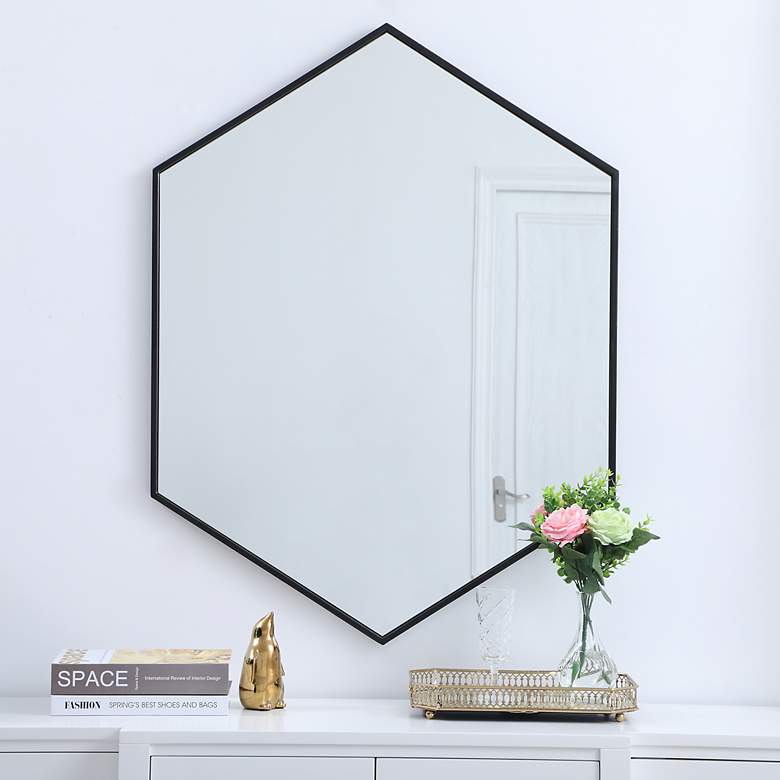 Image 1 30-in W x 40-in H Metal Frame Hexagon Wall Mirror in Black