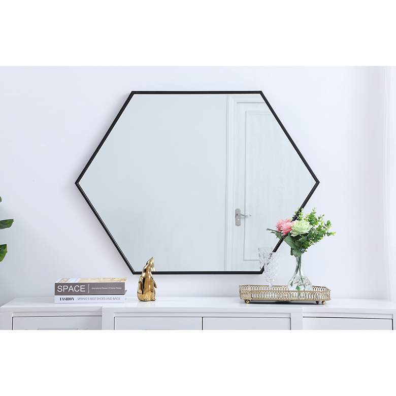 Image 5 30-in W x 40-in H Metal Frame Hexagon Wall Mirror in Black more views