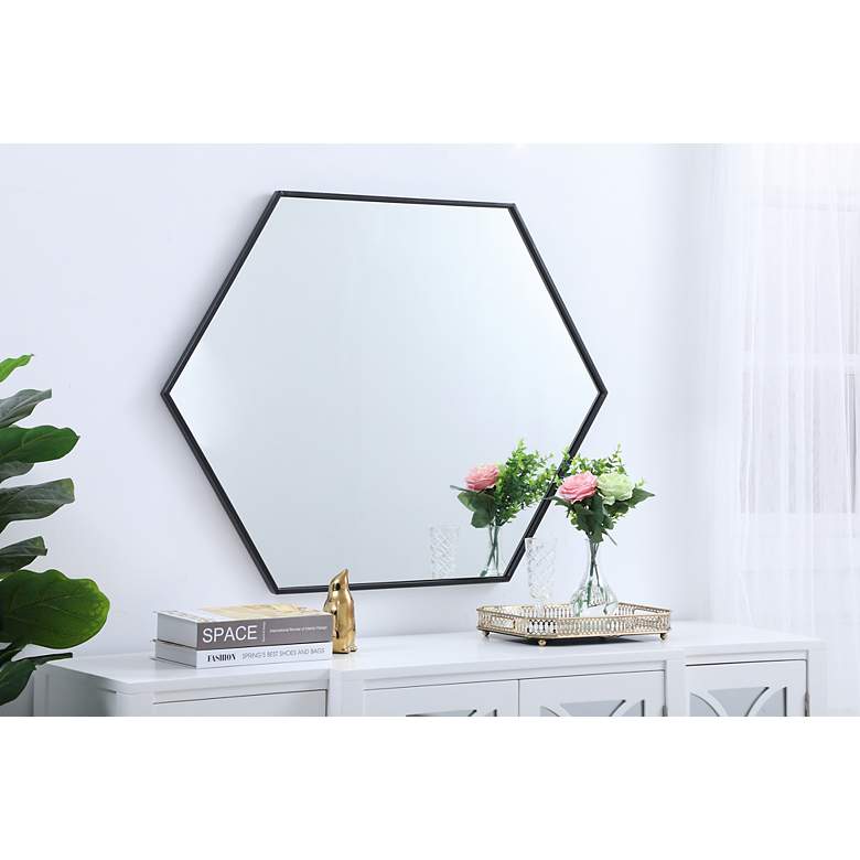 Image 6 30-in W x 40-in H Metal Frame Hexagon Wall Mirror in Black more views