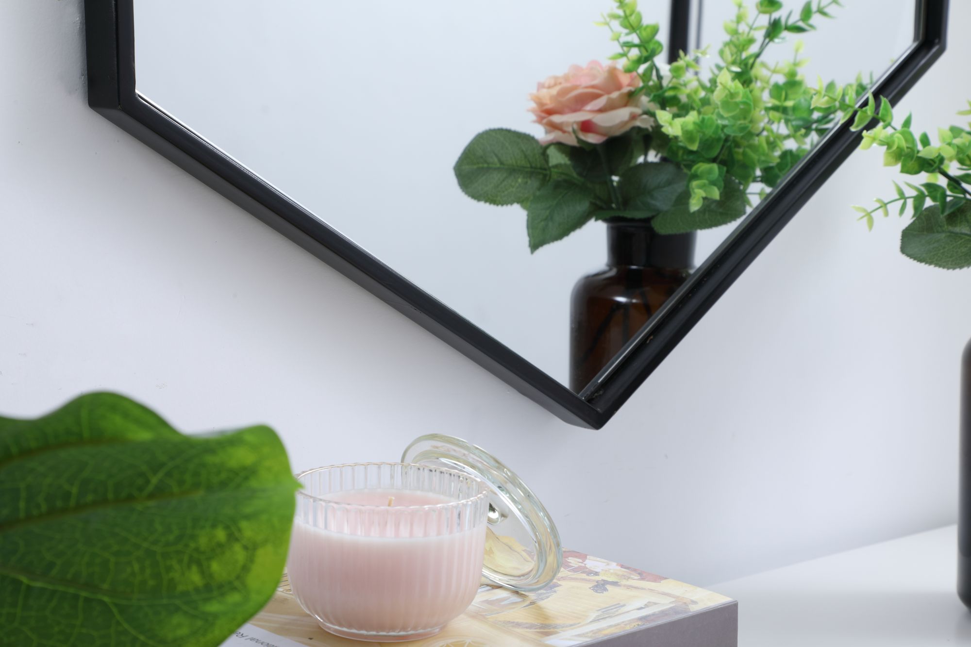 30-in W x 40-in H Metal Frame Hexagon Wall Mirror in Black