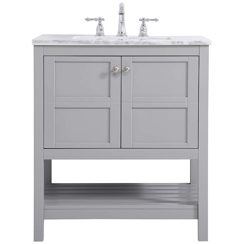 Image 1 30-Inch Gray Single Sink Bathroom Vanity with Carrara White Marble Top