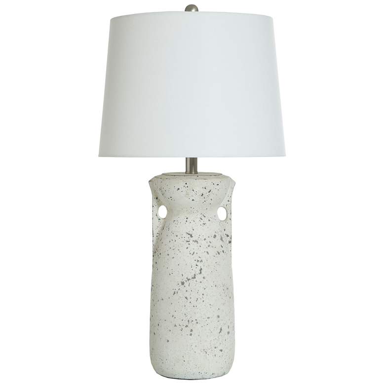 Image 1 30" High Speckled Cream Textured Cement Table Lamp With Off-White Shad