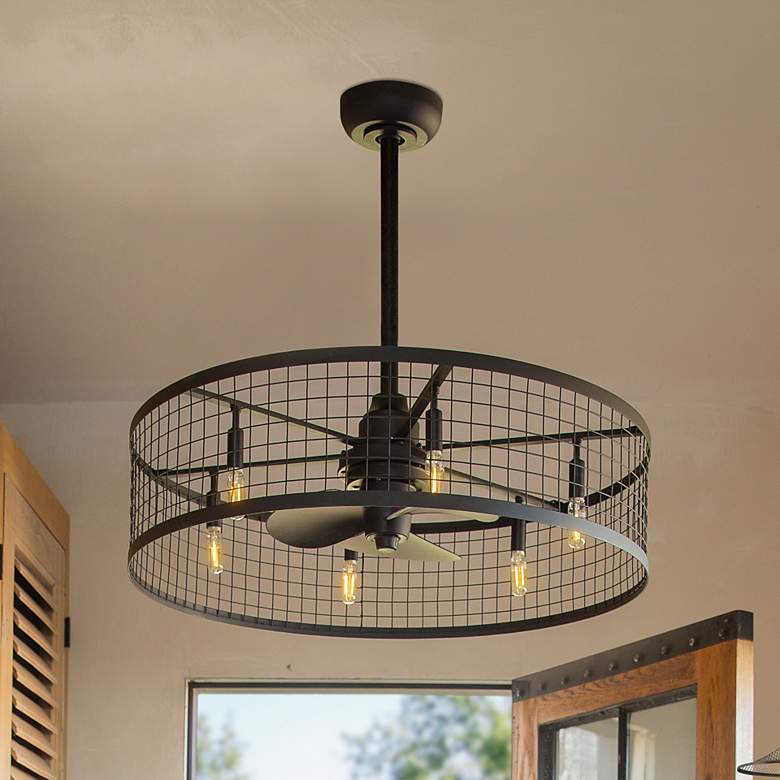 Image 2 30" Hinkley Finnigan Matte Black LED Fandelier Ceiling Fan with Remote