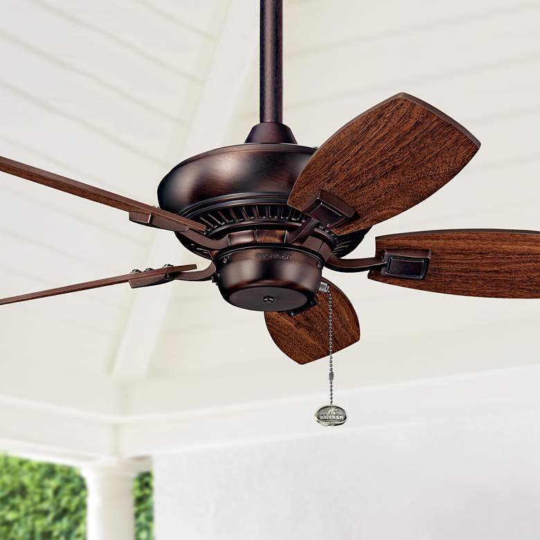 Image 1 30 inch Kichler Canfield Bronze Damp Rated Ceiling Fan with Pull Chain