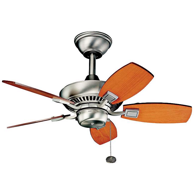 30 inch Kichler Canfield Nickel Damp Rated Ceiling Fan with Pull Chain