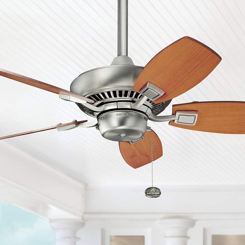 Image 1 30 inch Kichler Canfield Nickel Damp Rated Ceiling Fan with Pull Chain