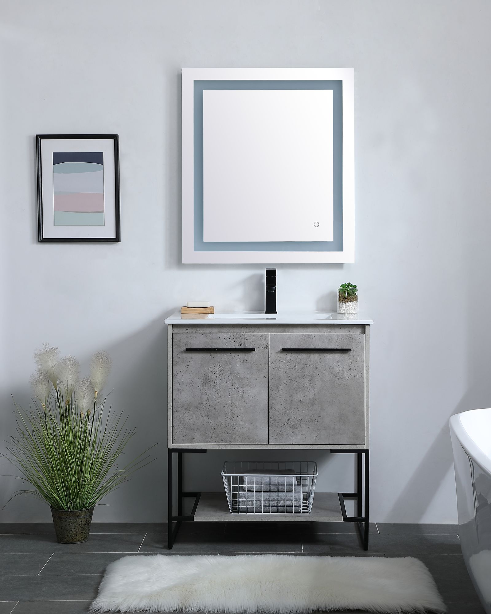30 Inch  Single Bathroom Vanity In Concrete Grey