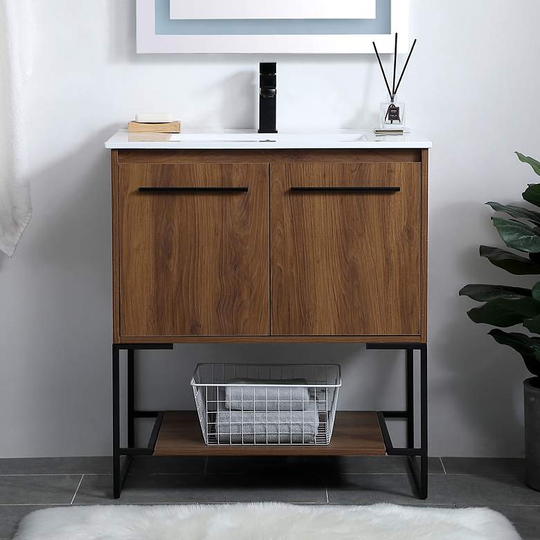 Image 1 30 Inch Single Bathroom Vanity In Walnut Brown