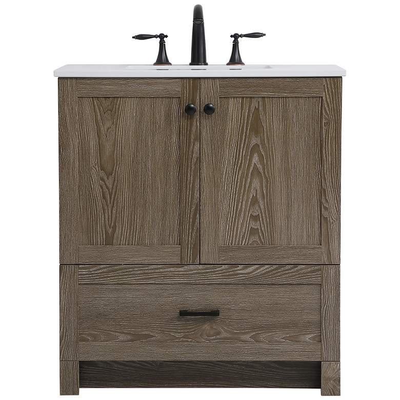 Image 2 30 Inch Single Bathroom Vanity In Weathered Oak